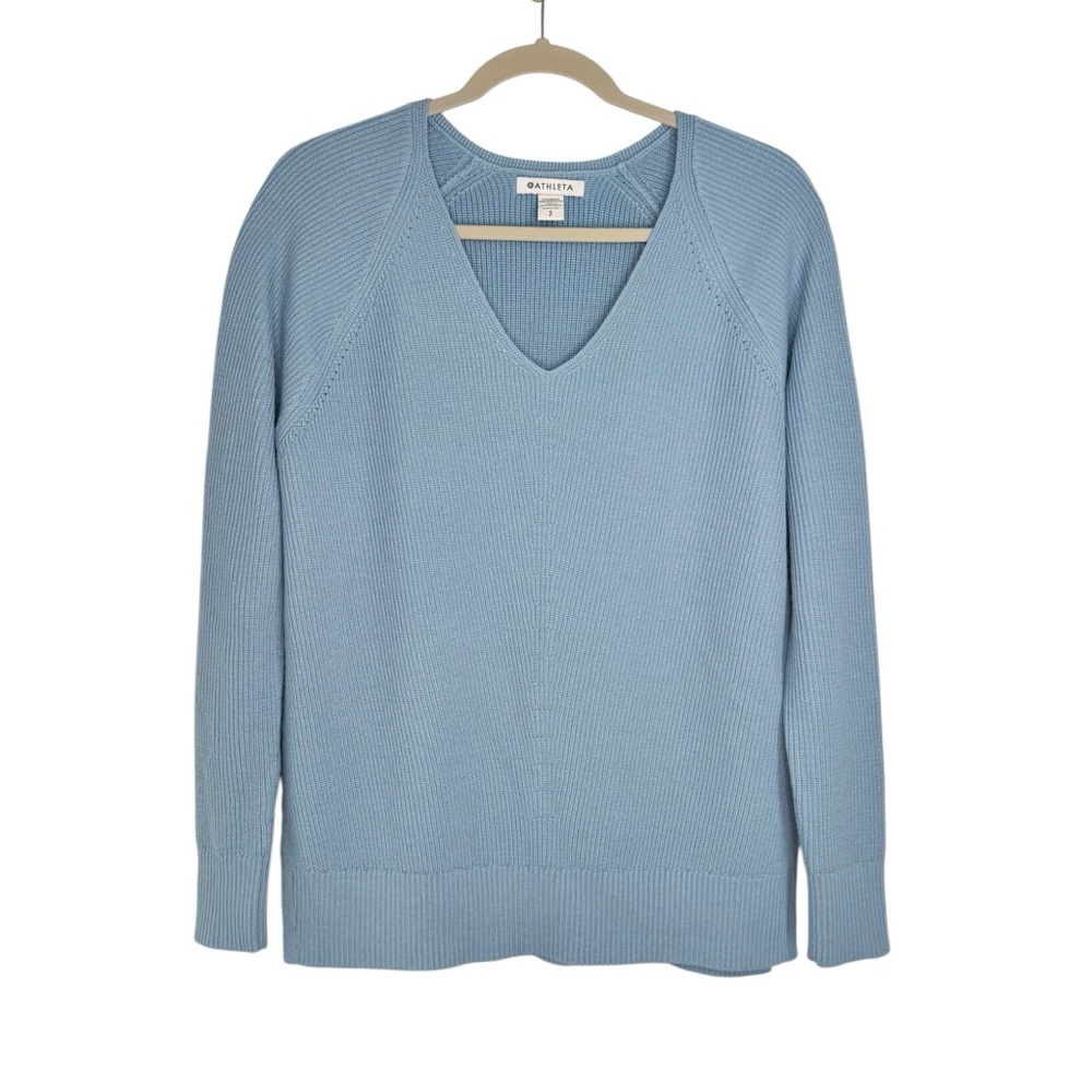 Athleta Merino Extra Fine Wool Blend V-Neck Pullover Sweater Blue Women’s Small